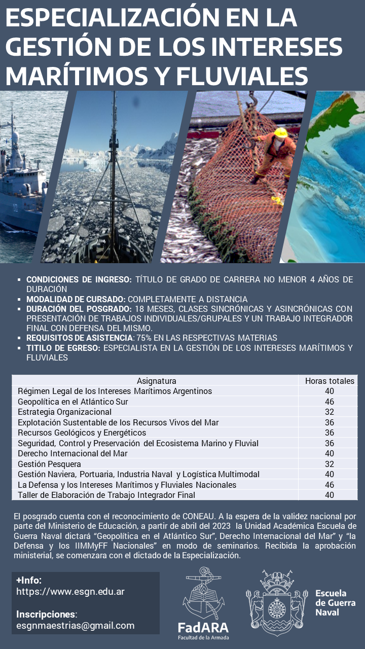 Especialización en Gestión de los Intereses Marítimos 2023